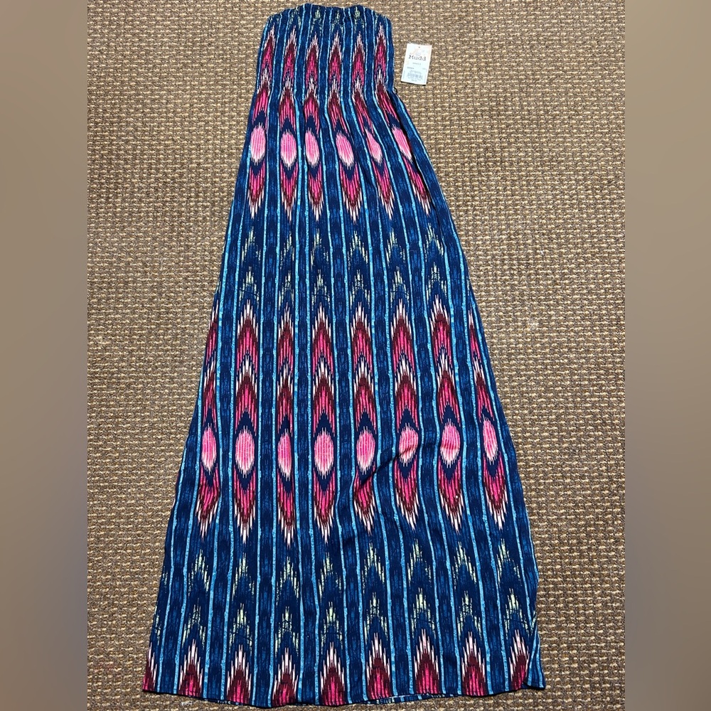 Mudd Blue and Pink Printed Strapless Maxi Skirt